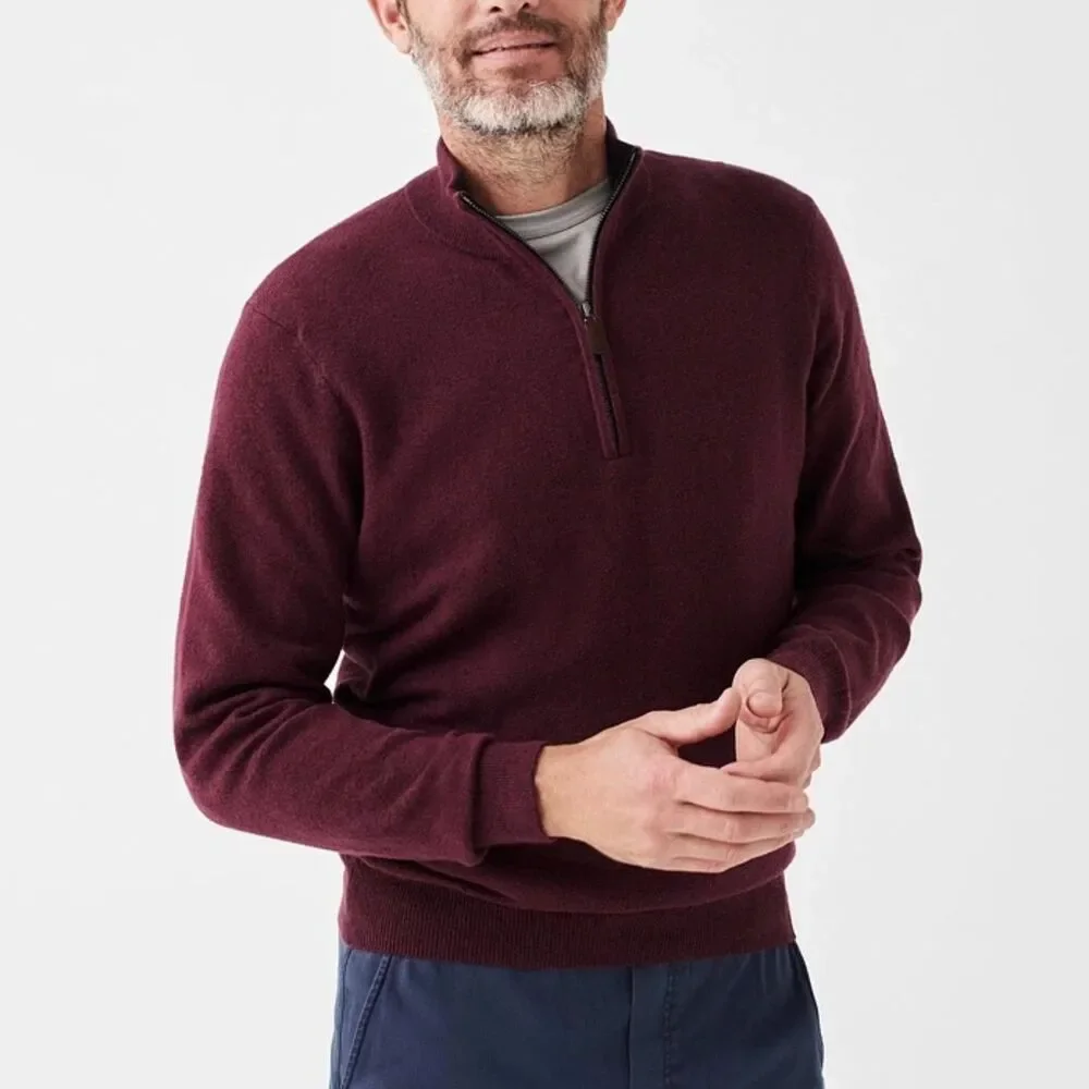 Faherty Mountain Quarter Zip Sweater Claret Heather Size Medium - Picture 1 of 6
